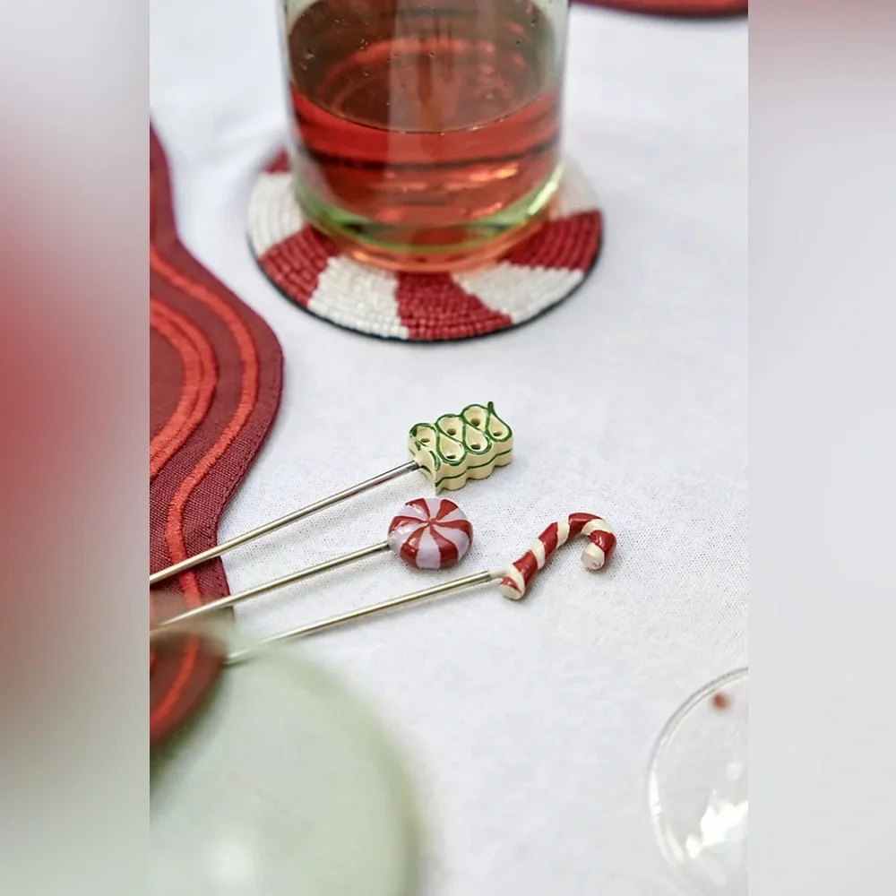 New Anthropologie Christmas Bon Bon Cocktail Picks & Stirrers Set Of 8